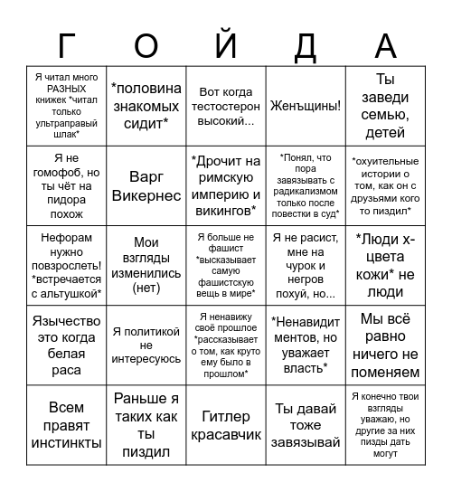 Бывший мамин фашист Bingo Card