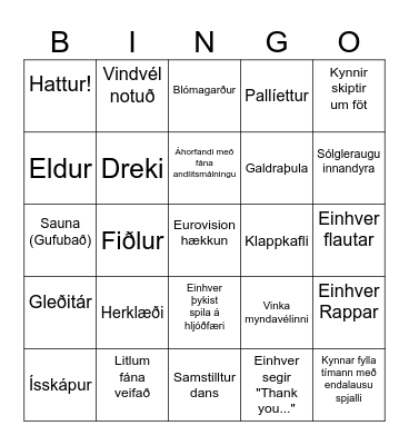Eurovision 2025 Fyrri Undankeppnin Bingo Card