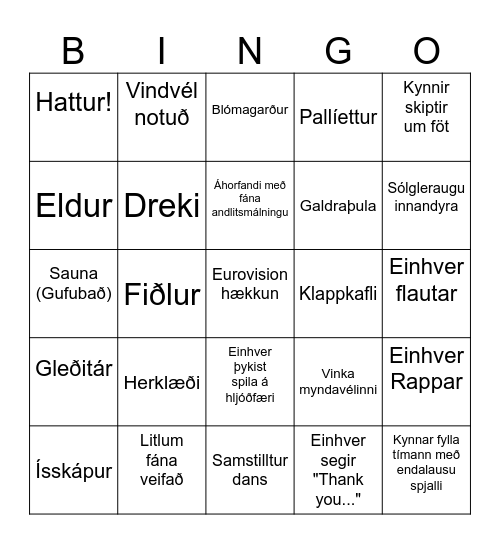 Eurovision 2025 Fyrri Undankeppnin Bingo Card