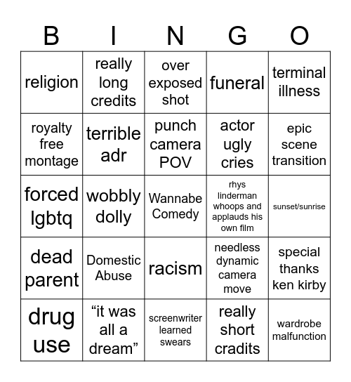 Student films ‘25 Bingo Card