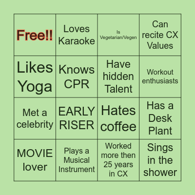 CX HUMAN BINGO Card