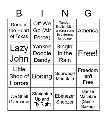 Eurovision Bingo Card