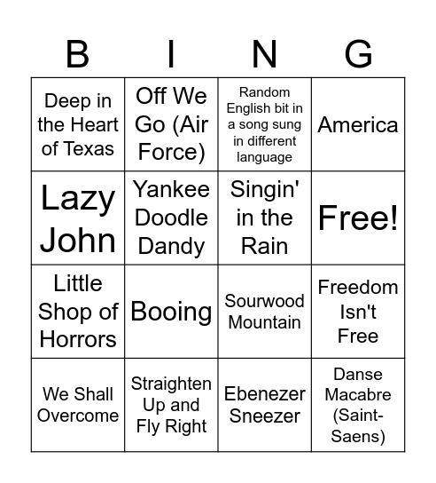 Eurovision Bingo Card