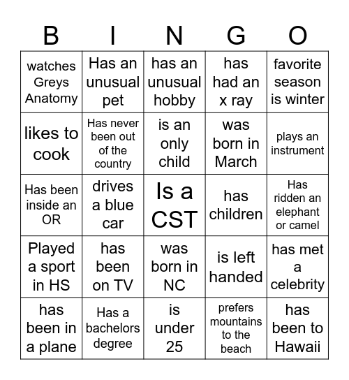 Welcome to Surgical Tech Bingo Card