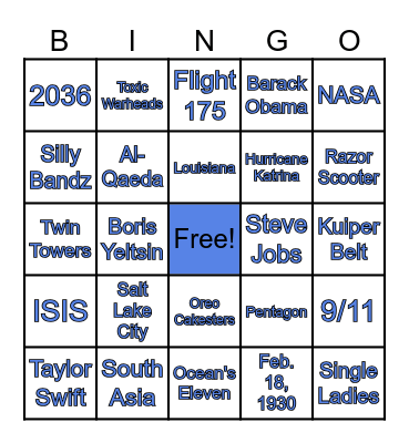 2000's Bingo Card
