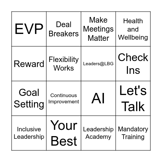 Leadership Essentials Bingo Card
