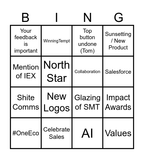 All Hands Bingo Card