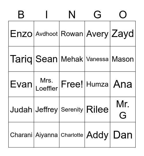 Homeroom Bingo Card