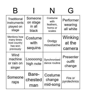 Eurovision Bingo Card