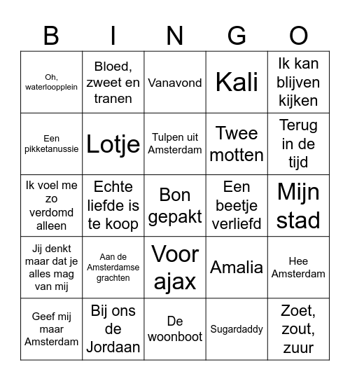 Amsterdamse muziek bingo Card
