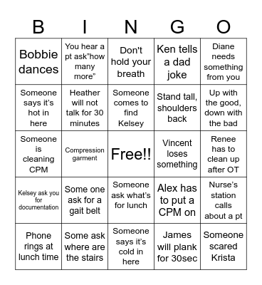 Physical Therapy Bingo Card