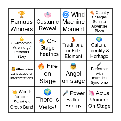 BNEF DI: Eurovision Bingo Card