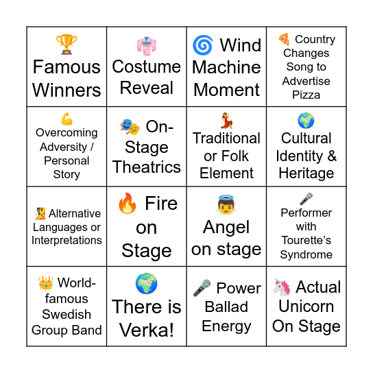 BNEF DI: Eurovision Bingo Card
