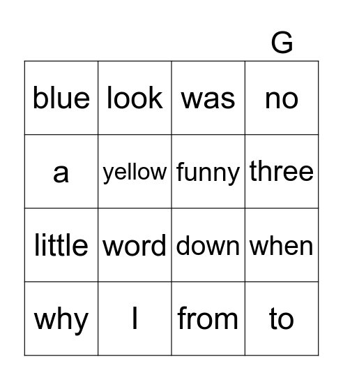 Tricky Word Bingo Card