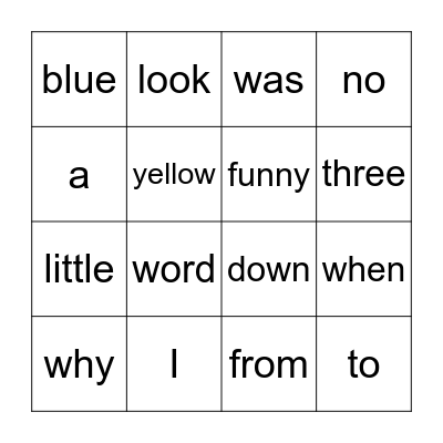 Tricky Word Bingo Card
