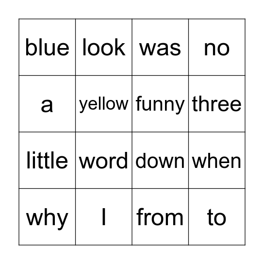 Tricky Word Bingo Card