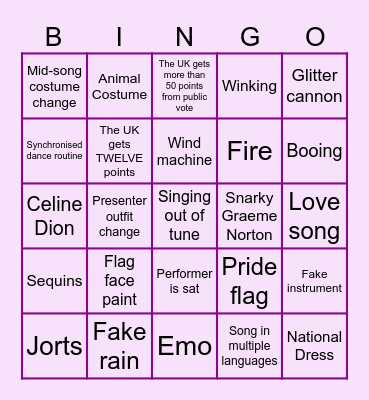 Eurosvision 2025 Bingo Card