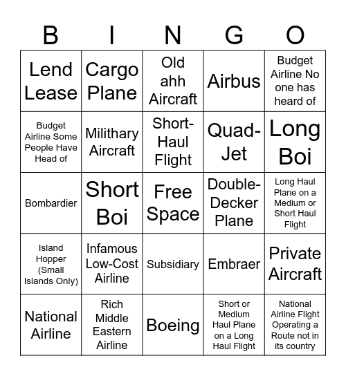 FlightRadar24 Bingo Sheet Bingo Card