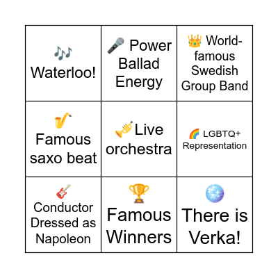 BNEF's Eurovision Cult Fest Bingo Card