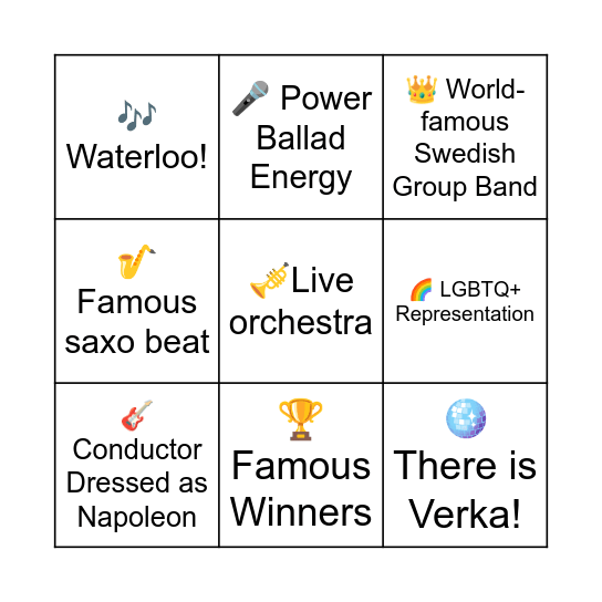 BNEF's Eurovision Cult Fest Bingo Card