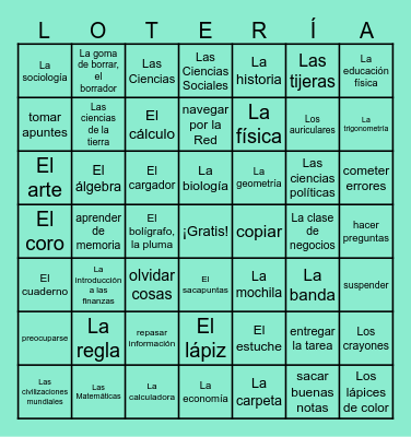 En la escuela Bingo Card
