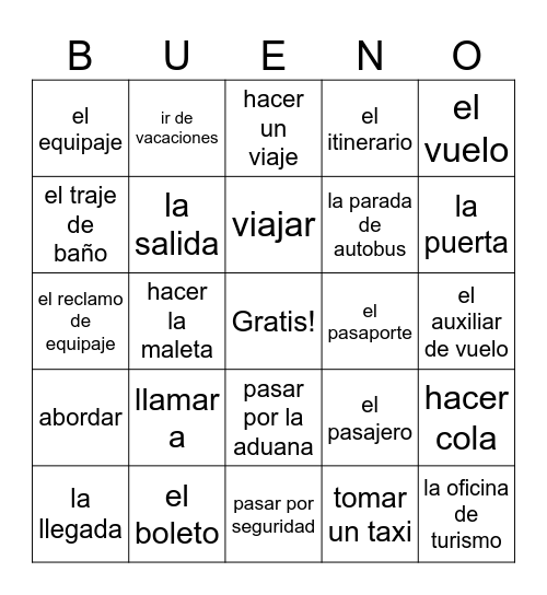 Viajar Bingo Card