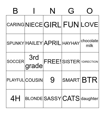 HAILEY'S BIRTHDAY Bingo Card