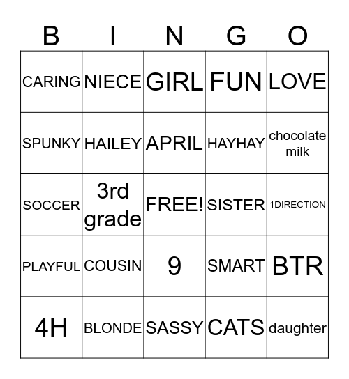 HAILEY'S BIRTHDAY Bingo Card