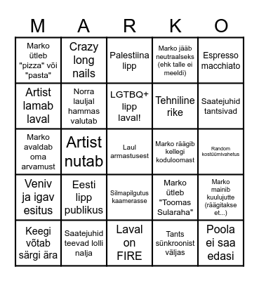 Eurovision 2025 Bingo Card