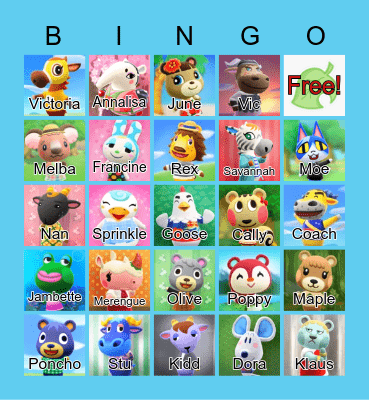 Animal Crossing Bingo Card