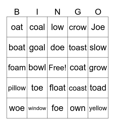 Long O Vowel Teams Bingo Card