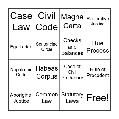 Legal History Bingo Card