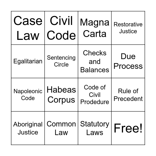 Legal History Bingo Card