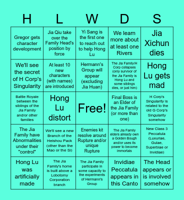 Canto VIII Bingo Card