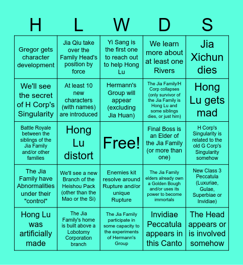 Canto VIII Bingo Card