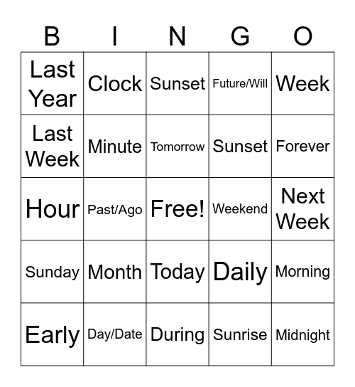 Time Bingo Card