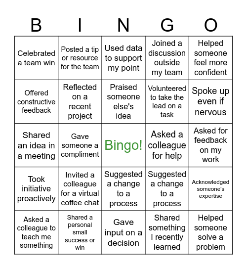 Be Confident bingo! Bingo Card