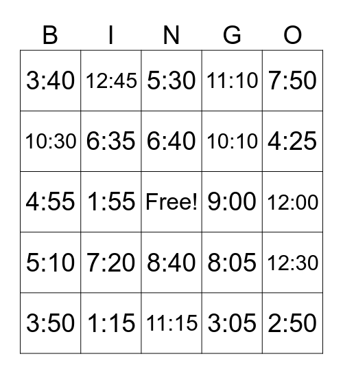 TACO TIME BINGO Card