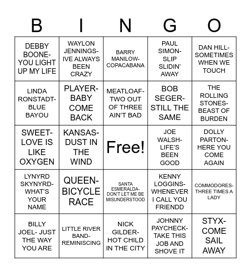 TOP HITS 1978 Bingo Card