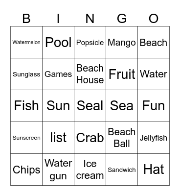 Beach Bingo Card