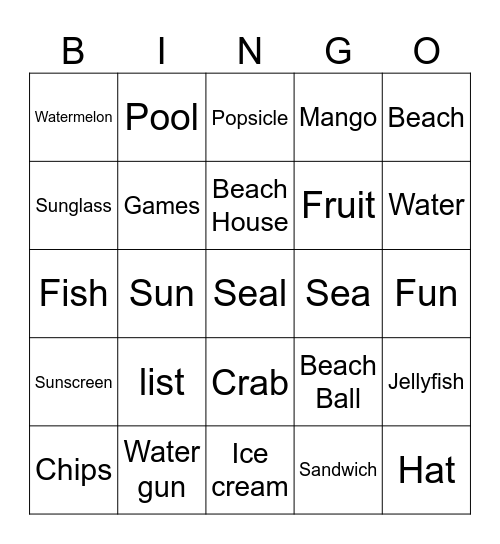 Beach Bingo Card