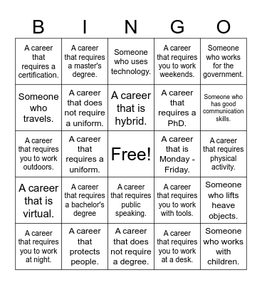 College and Career Day Bingo Card