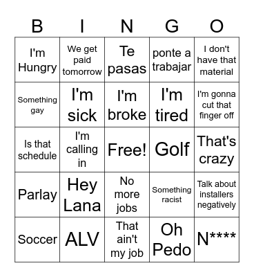 Things The Guys Say Bingo Card