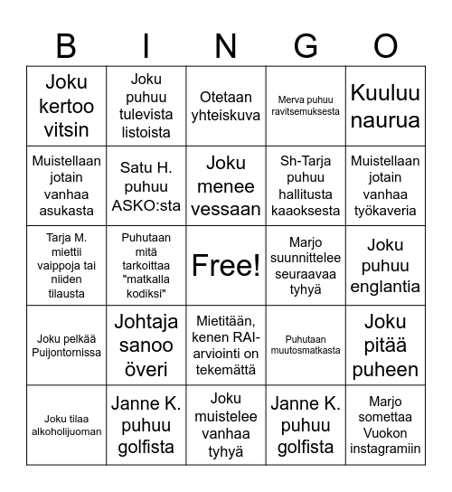 Attendo Vuokon bingo Card
