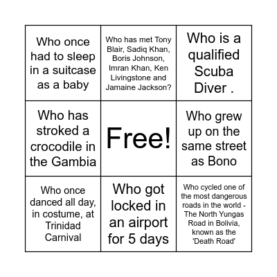 Group Finance Away Day Bingo Card