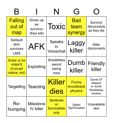 Forsaken bingo Card