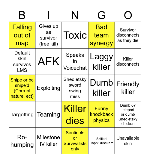 Forsaken bingo Card