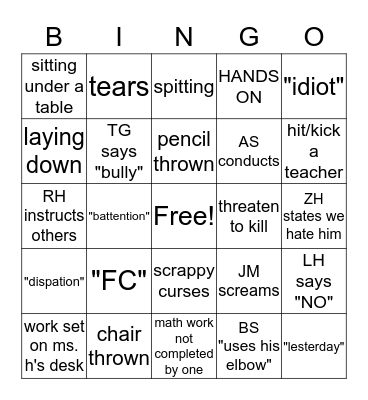 Team H Bingo Card