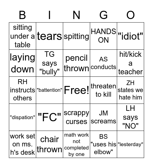 Team H Bingo Card