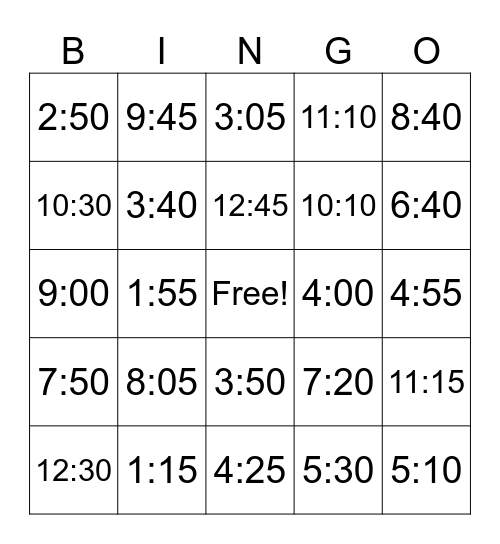 TACO TIME BINGO Card